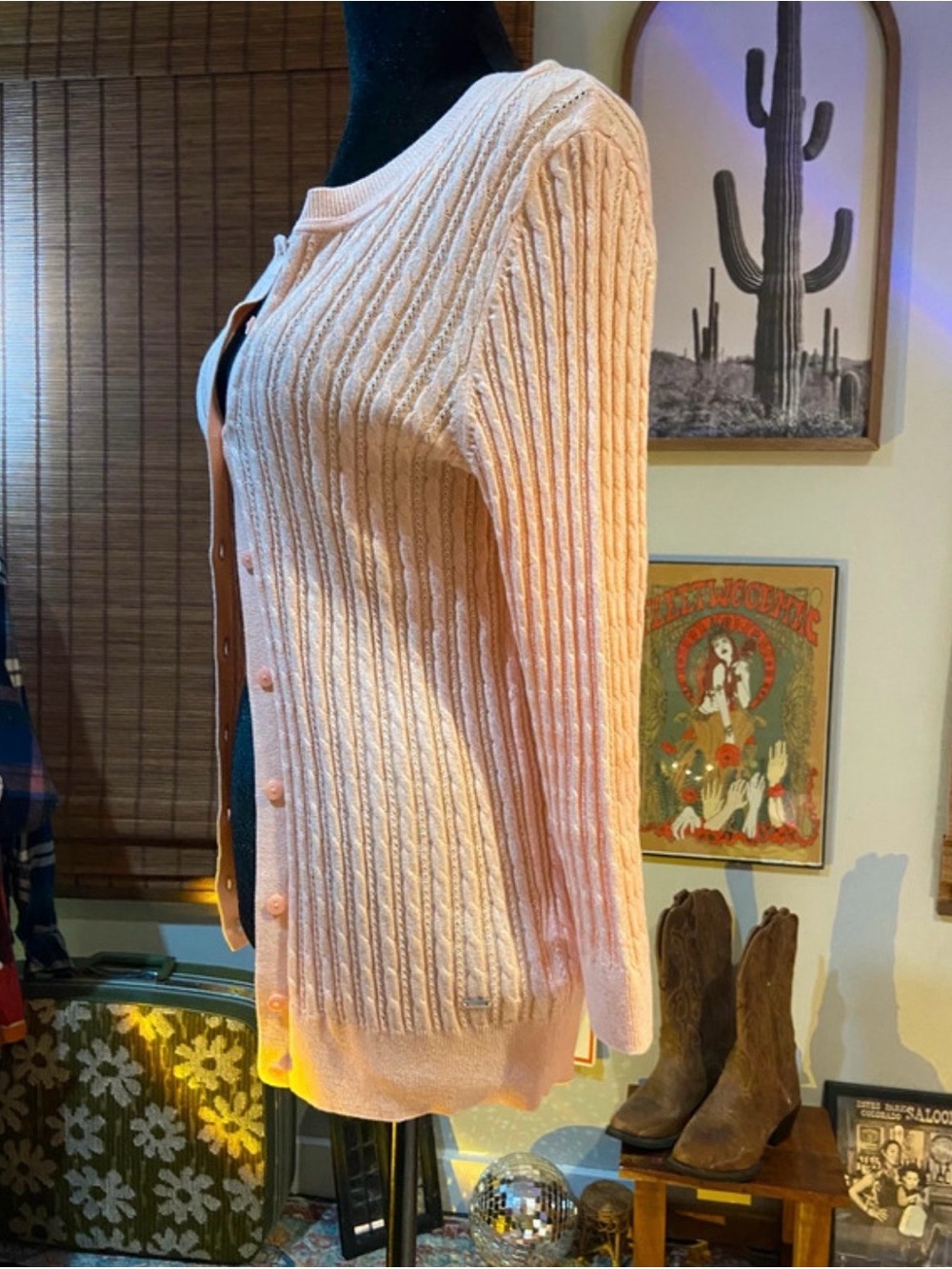 Brand New Peach Cable-Knit Button Cardigan Sweater - Women - Picture 6 of 7